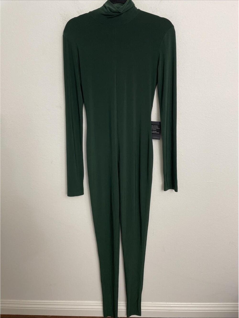 Norma Kamali Slim Fit Turtle Catsuit With Footsie in green S NWT $200 - Picture 10 of 10
